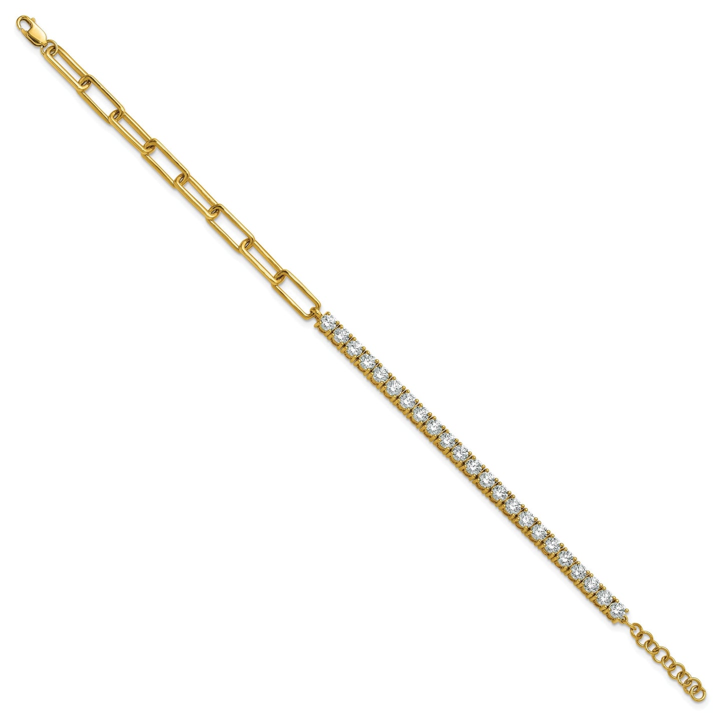 14K Gold Lab Grown Diamond Half Paperclip Fancy Link Bracelet