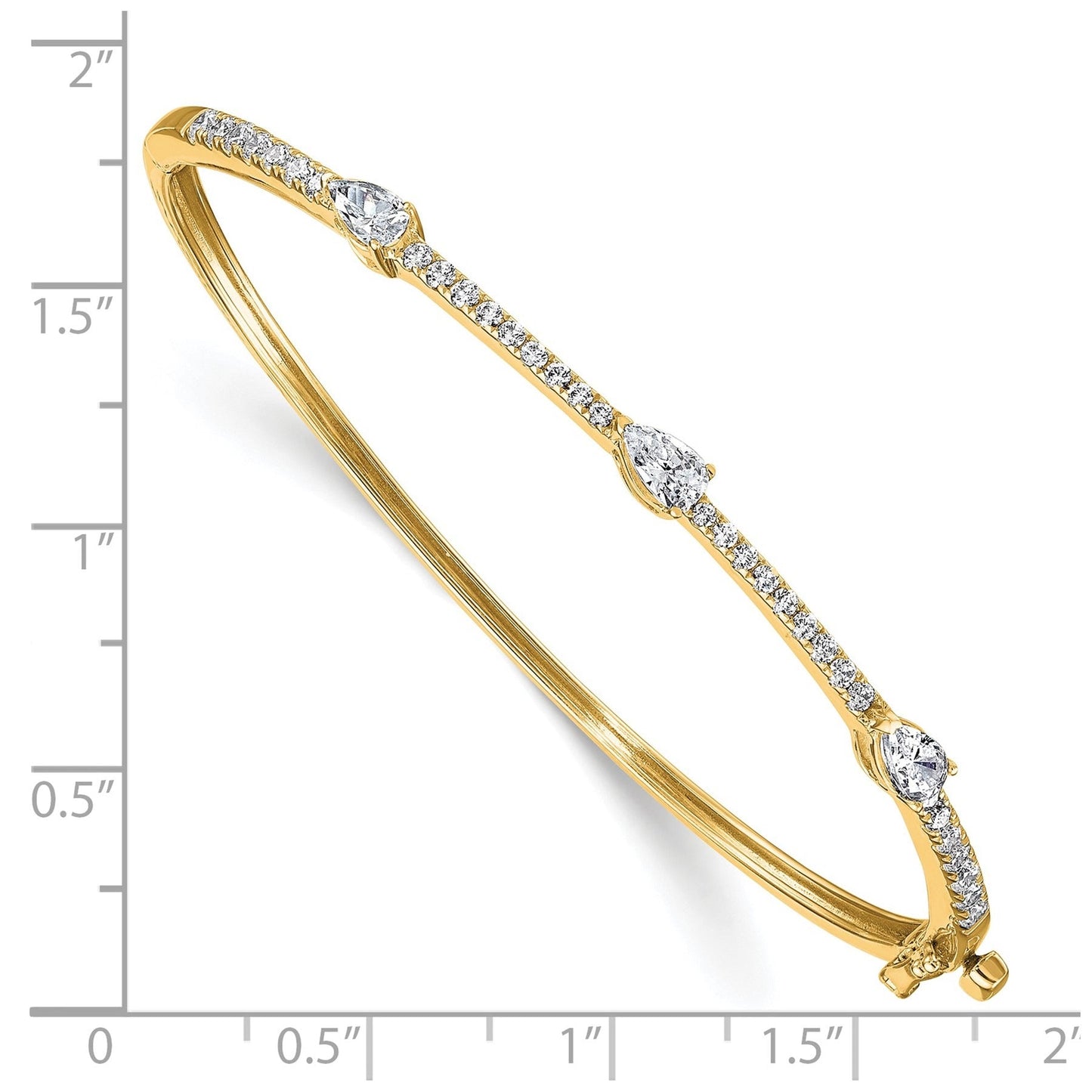 14K Gold Lab Grown Diamond Pear Hinged Bangle Bracelets