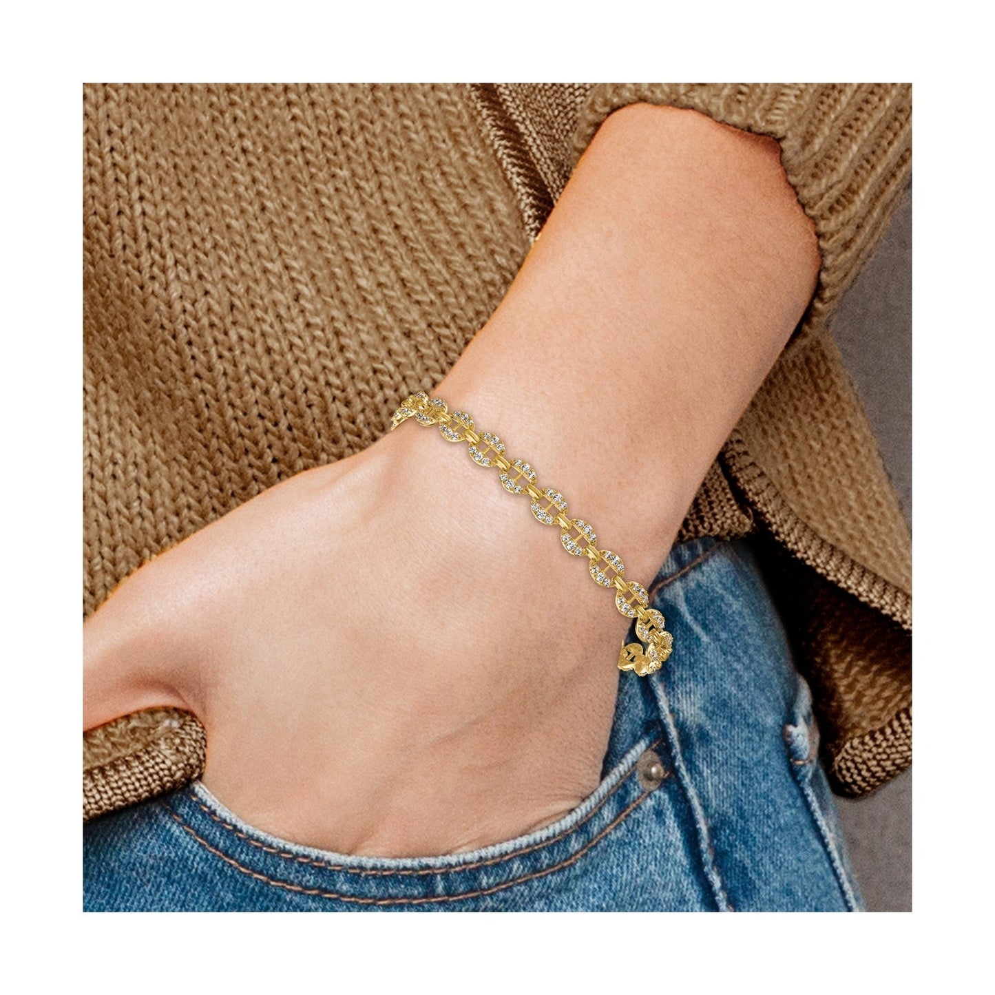 14K Gold Lab Grown Diamond Fancy Link Bracelets