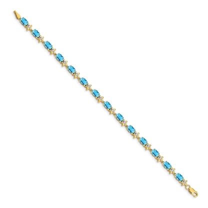 Genuine Swiss Blue Topaz 14K Gold Floral Bracelet