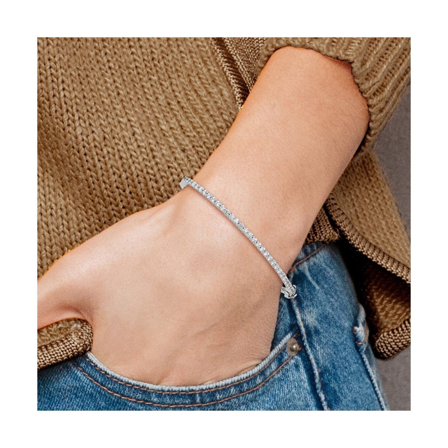 14k White Gold 1/2 Carat Lab Diamond Eternity Bangle Bracelet