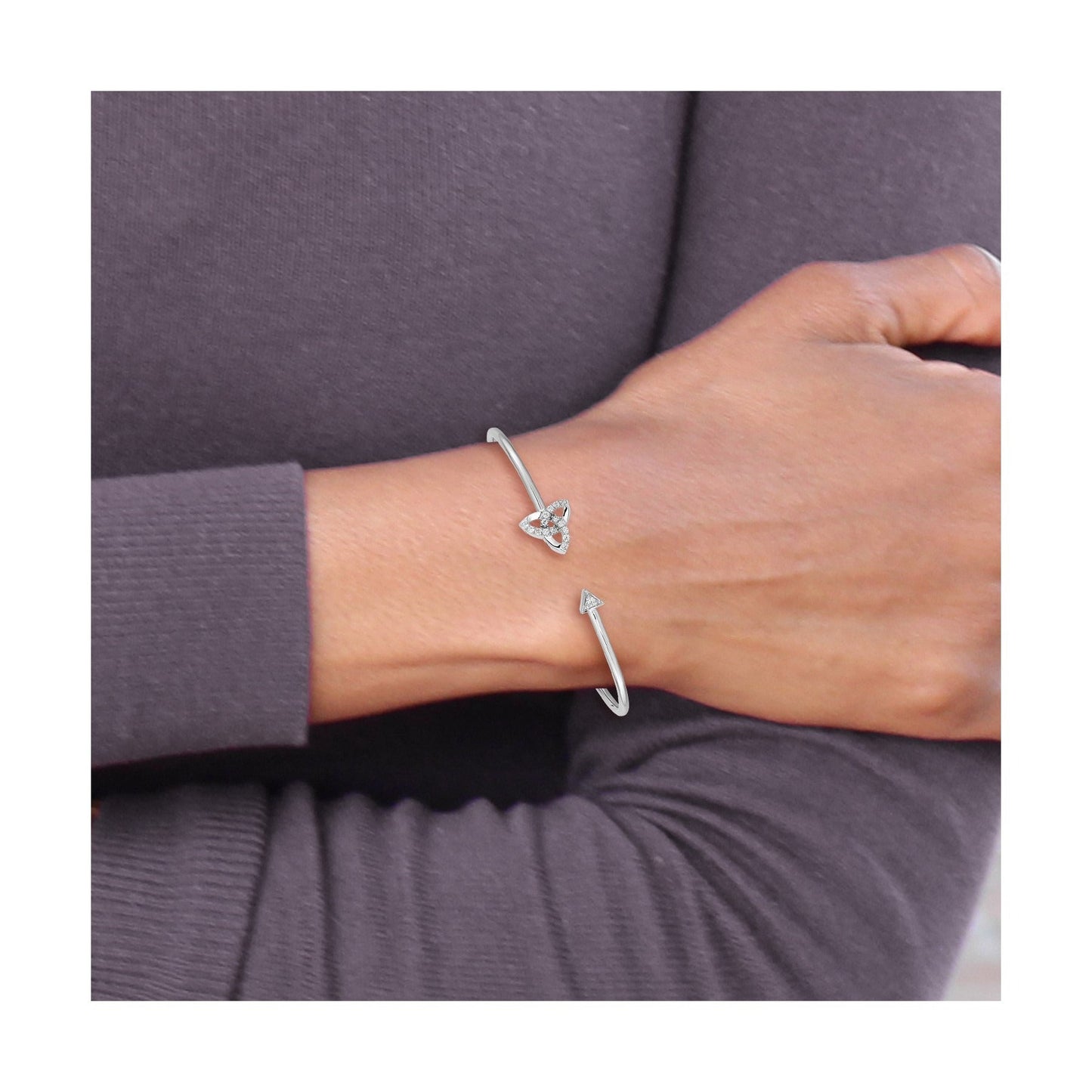 14k White Gold Lab Diamond Knot Cuff Flexible Bangle Bracelet