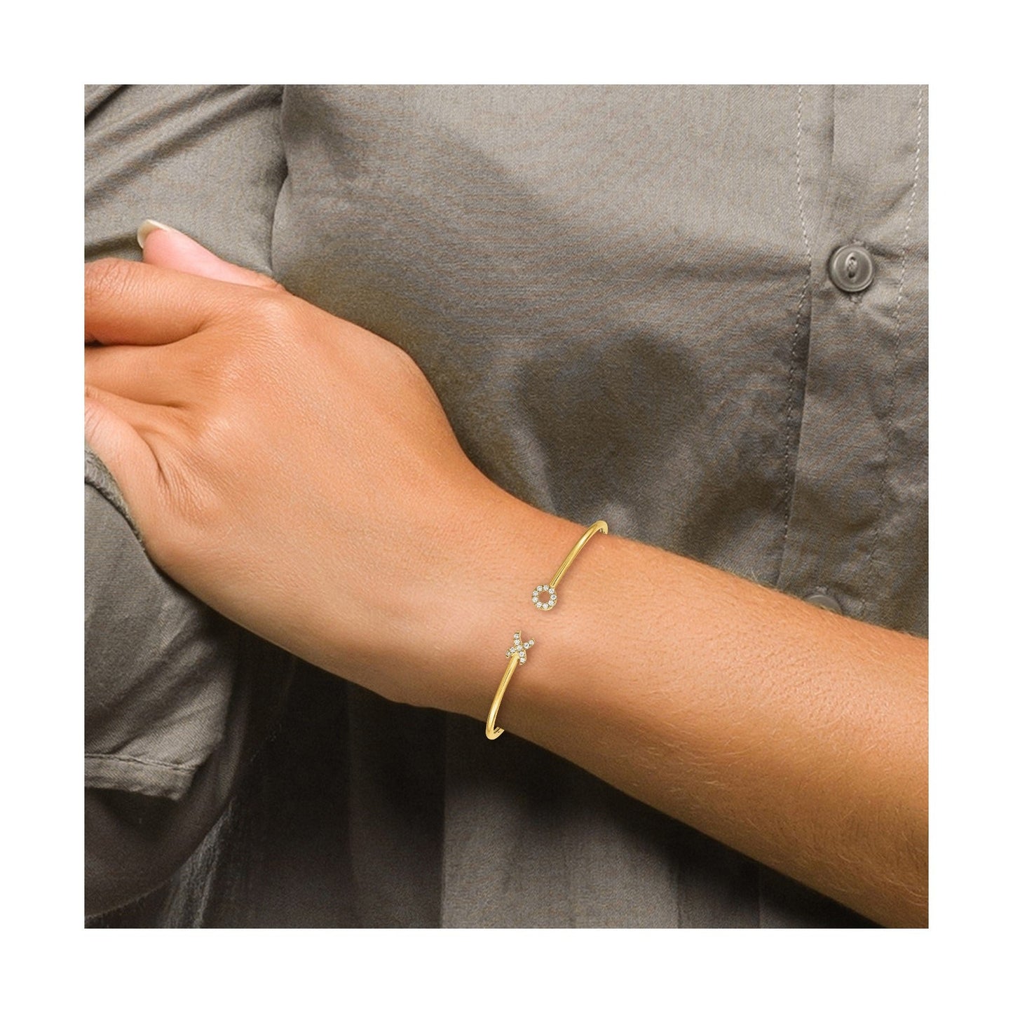 14k Yellow Gold Lab Diamond X and O Cuff Bangle Bracelet