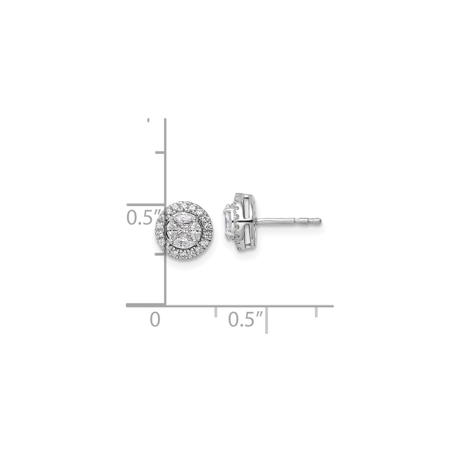 14k White Gold Lab Grown Diamond Round Halo Post Stud Earrings