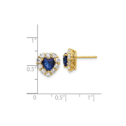 14K Yellow Gold Lab Grown Diamond & Sapphire Halo Heart Stud Earrings 1.33 Ct
