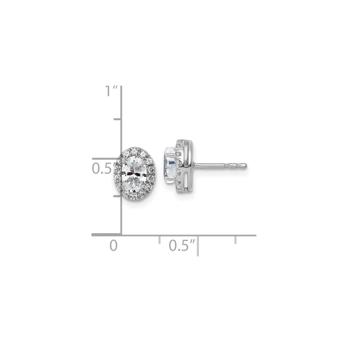 14k White Gold Diamond Fashion Oval Halo Semi-Mount Stud Earrings