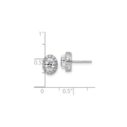 14k White Gold Diamond Fashion Oval Halo Semi-Mount Stud Earrings