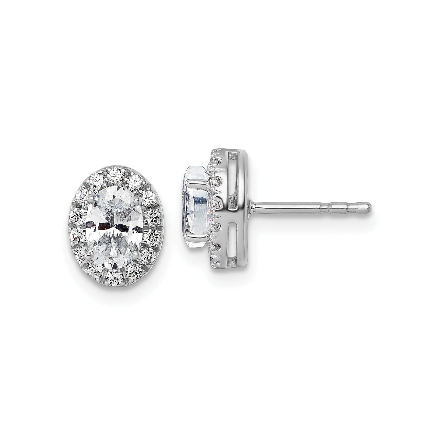 14k White Gold Diamond Fashion Oval Halo Semi-Mount Stud Earrings