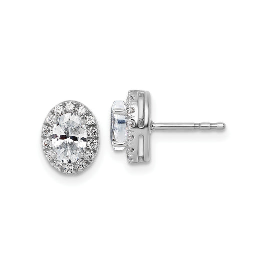 14k White Gold Diamond Fashion Oval Halo Semi-Mount Stud Earrings