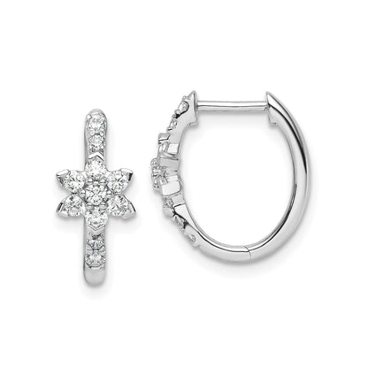 14K White Gold Lab Grown Diamond Flower Hinged Hoop Earrings