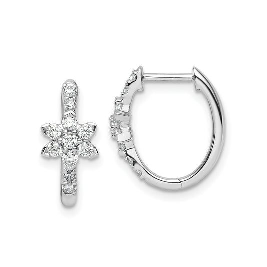 14K White Gold Lab Grown Diamond Flower Hinged Hoop Earrings