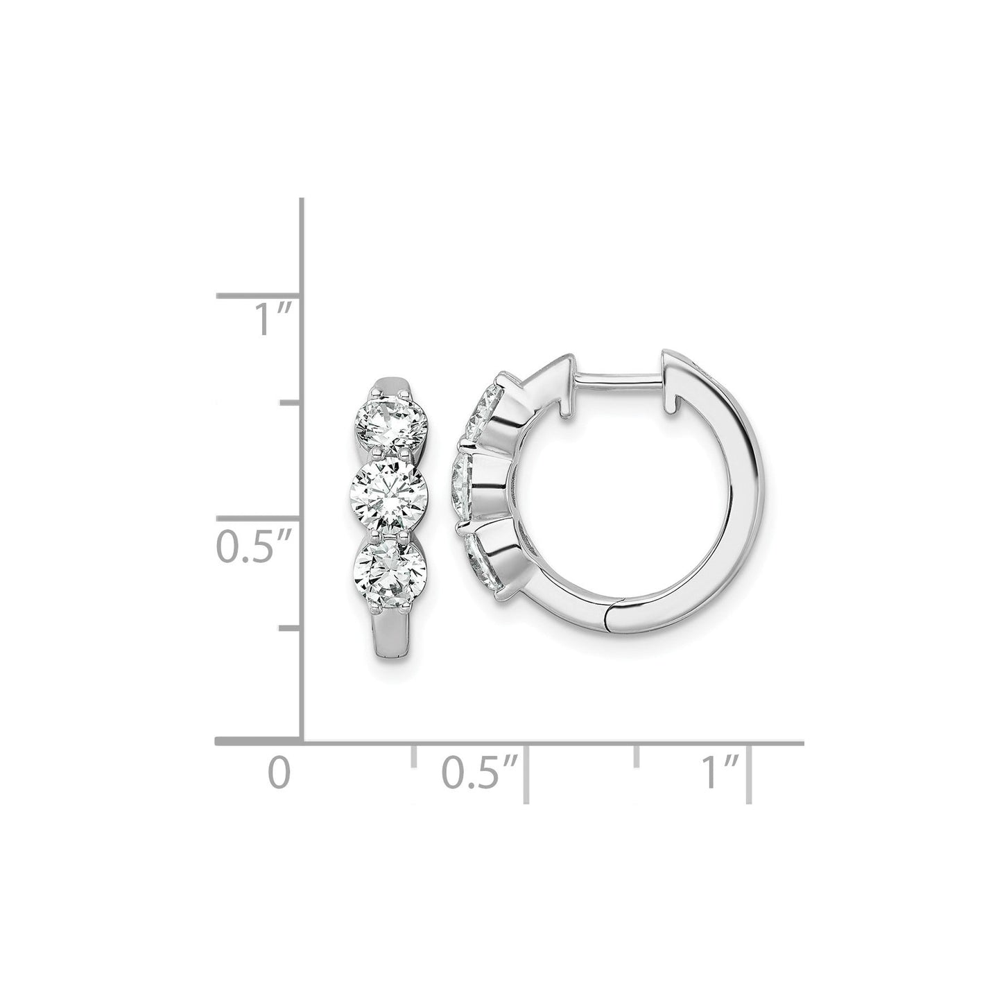 14K White Gold Lab Grown Diamond Three Stone Hinged Hoop Earring