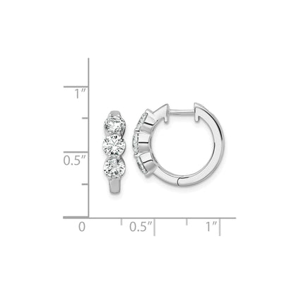 14K White Gold Lab Grown Diamond Three Stone Hinged Hoop Earring