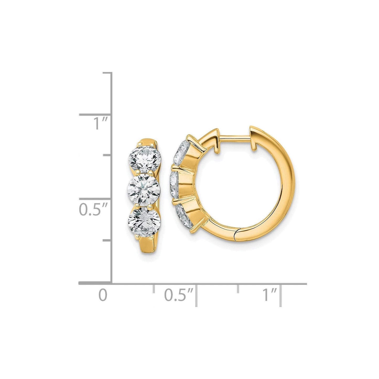 14K Yellow Gold Lab Grown Diamond Three Stone Hoop Earrings 3 Ct