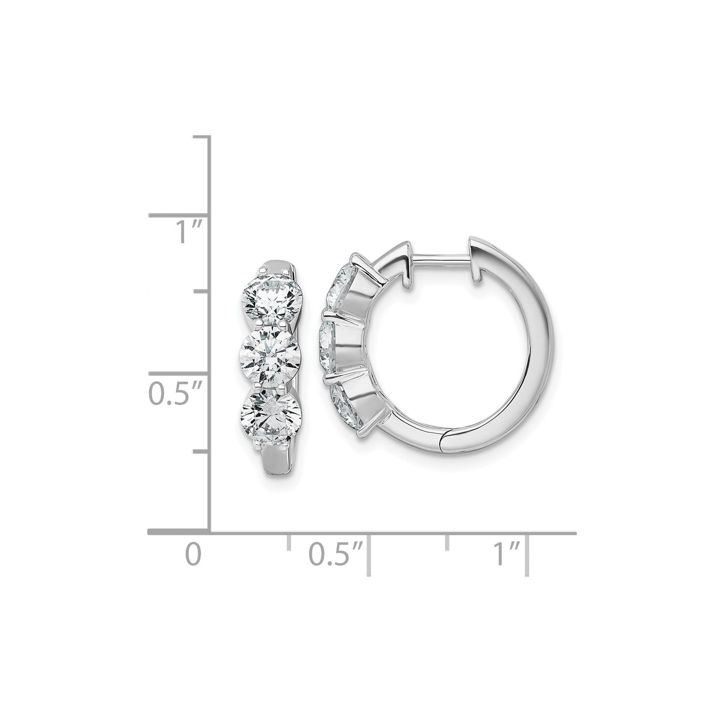 14k White Gold Lab Grown Diamond Three Stone Hinged Hoop Earrings 3 Ct