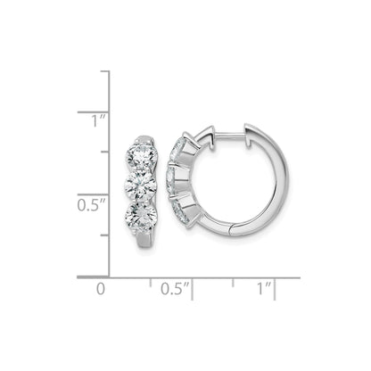 14k White Gold Lab Grown Diamond Three Stone Hinged Hoop Earrings 3 Ct
