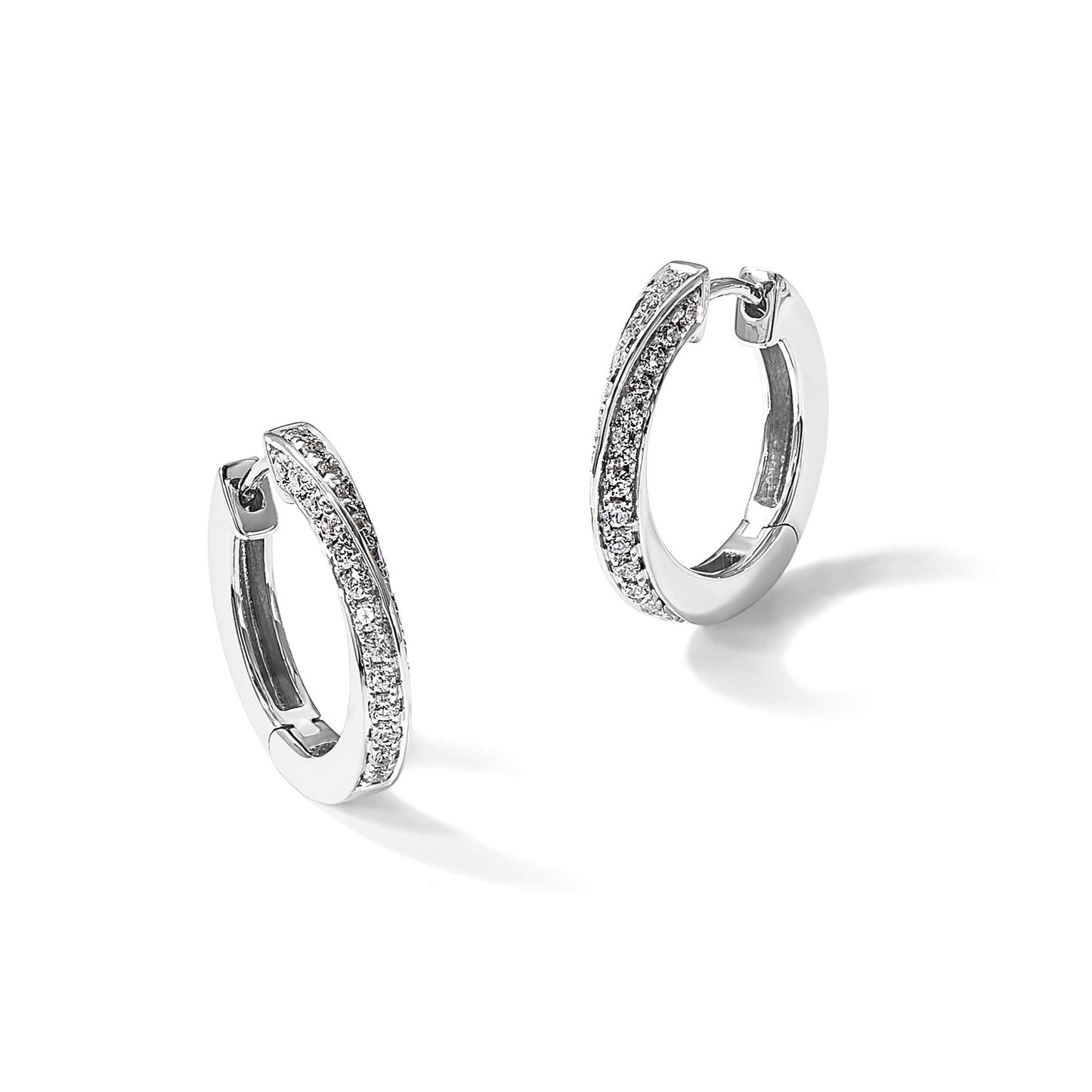 14K White Gold Lab Grown Diamond Twisted Hinged Hoop Earrings 0.5 Ct