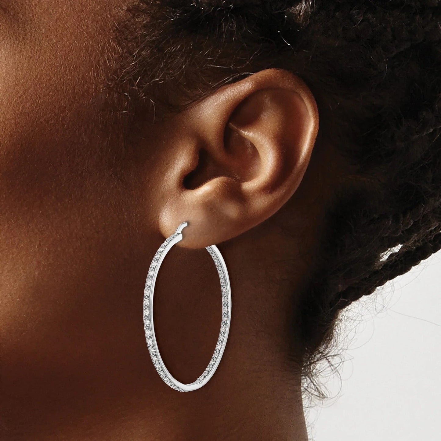 14K Gold Lab Grown Diamond In and Out Hoop Earrings 0.5 Ct