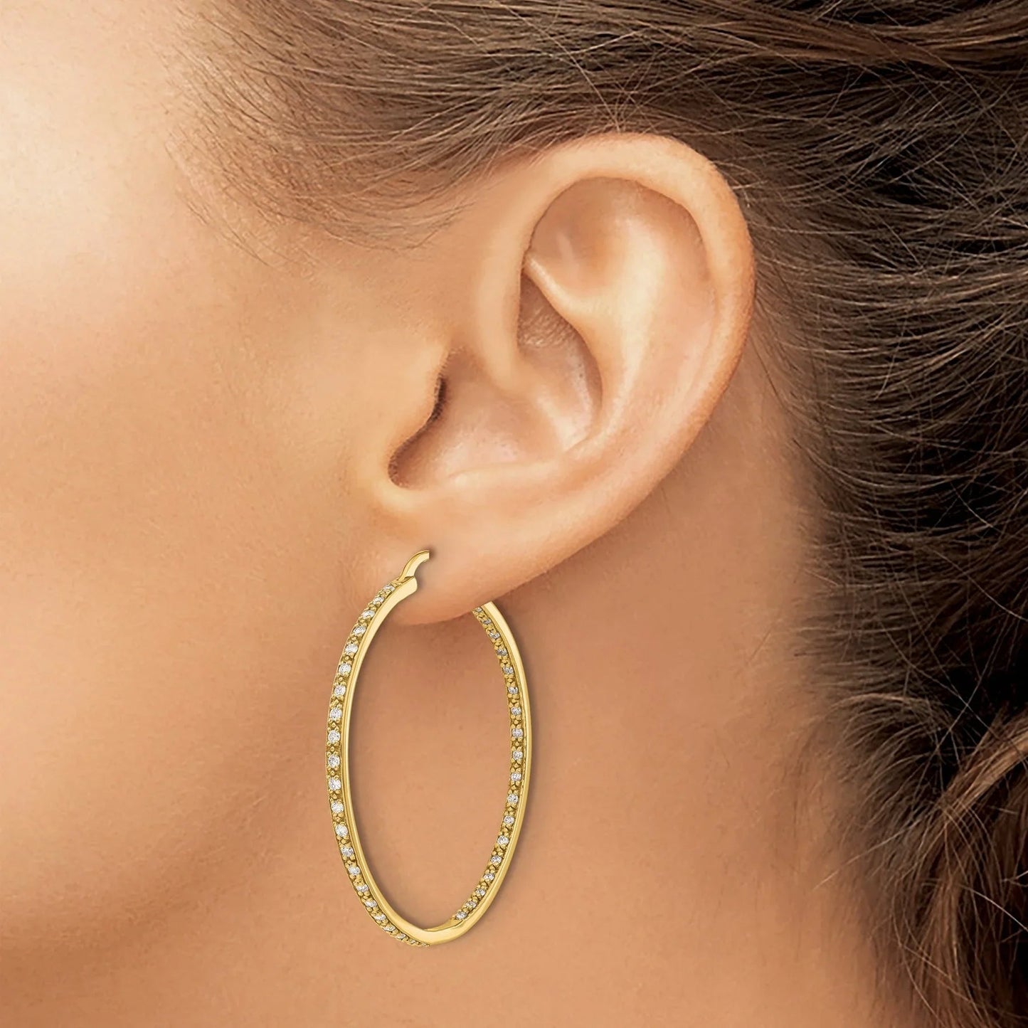 14K Gold Lab Grown Diamond In and Out Hoop Earrings 0.5 Ct