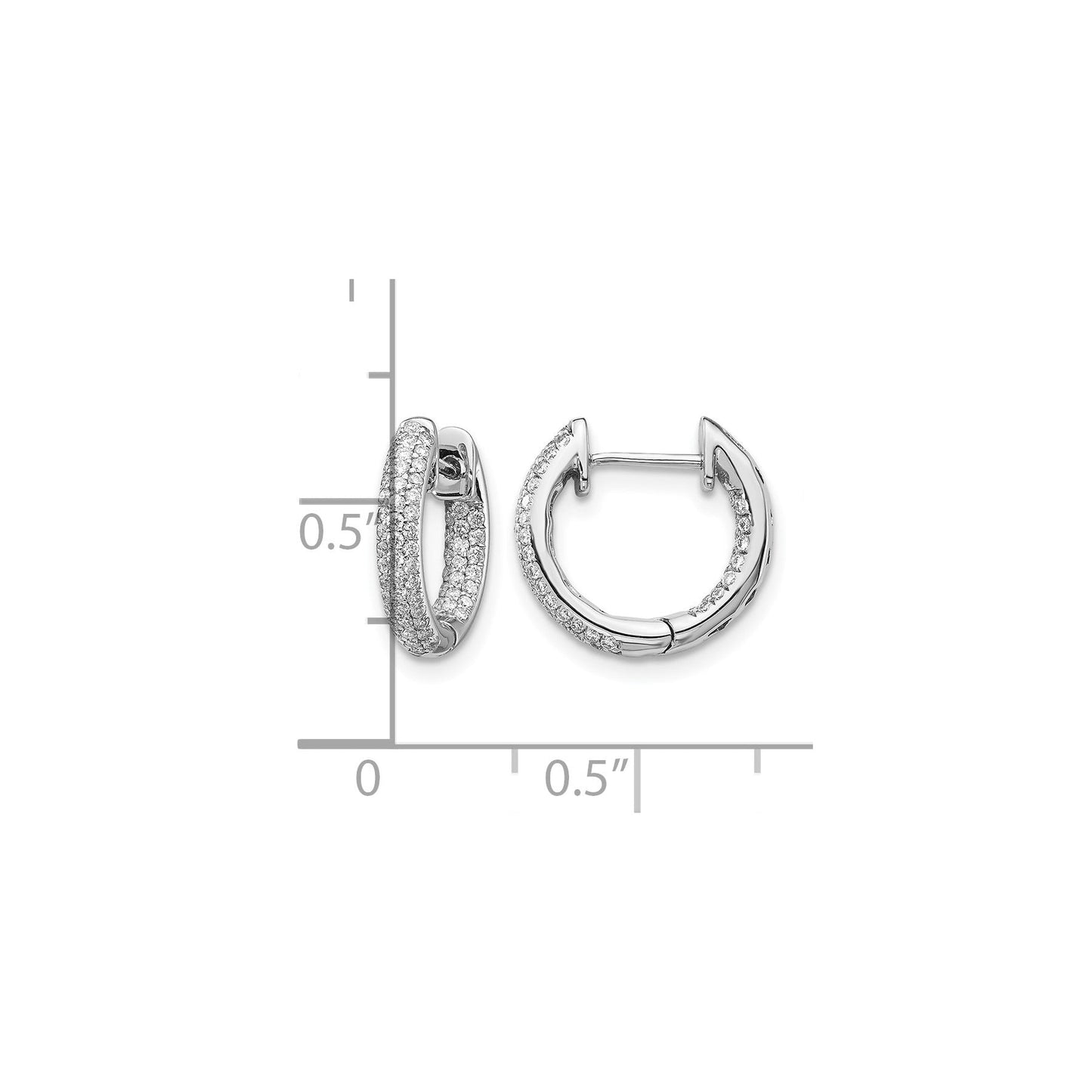 14k White Gold Lab Grown Diamond In & Out Hinged Hoop Earrings 0.375 Ct