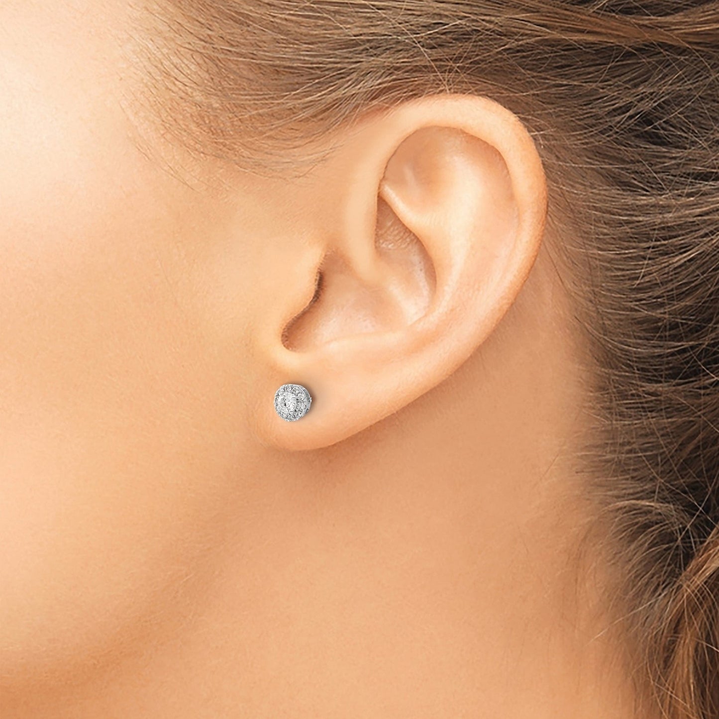14k White Gold Lab Grown Diamond Cluster Studs Earrings