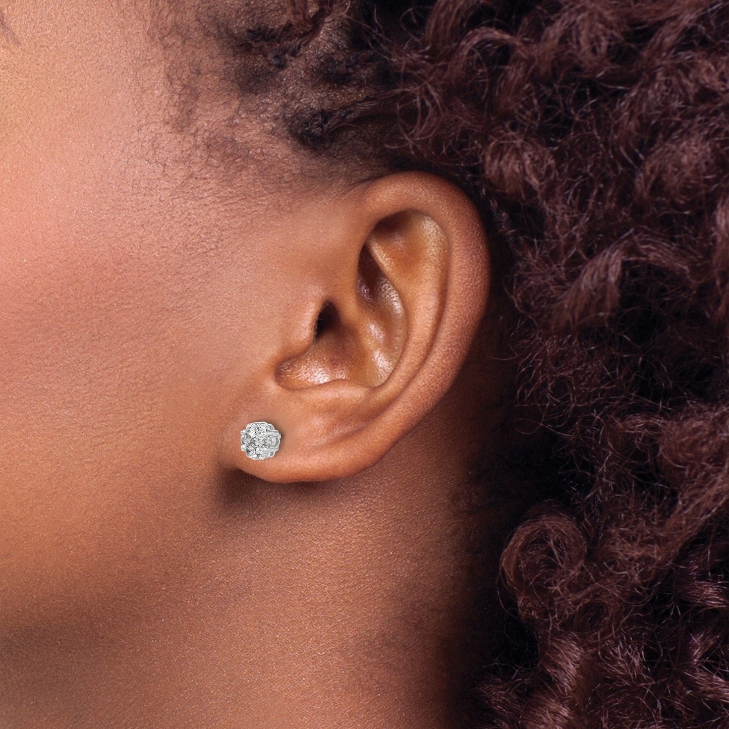 14K White Gold Lab Grown Diamond Cluster Post Stud Earrings