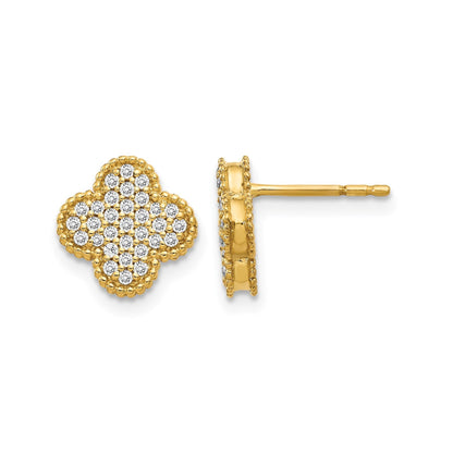 14k Yellow Gold Lab Grown Diamond Quatrefoil Post Earrings 0.33 Ct
