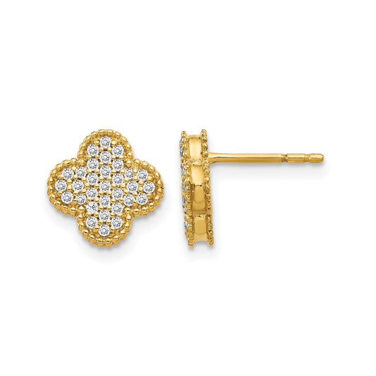 14k Yellow Gold Lab Grown Diamond Quatrefoil Post Earrings 0.33 Ct