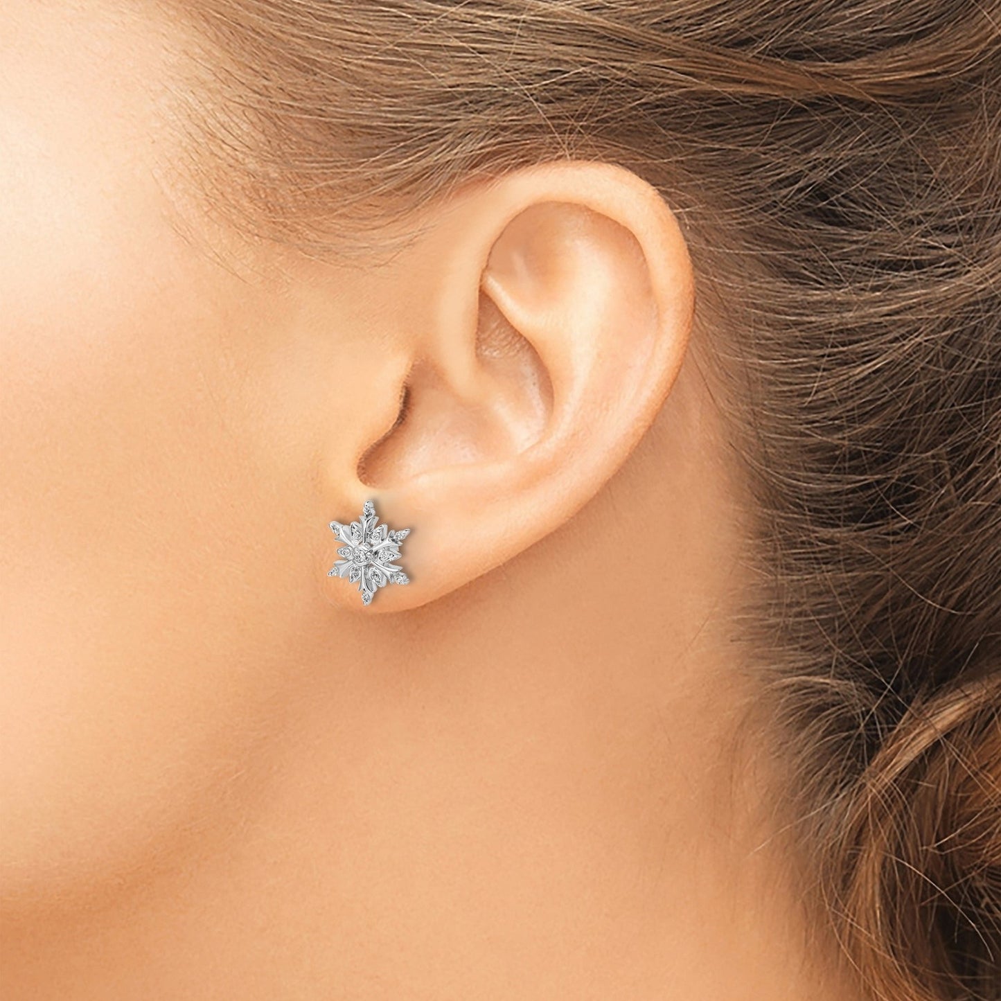14k White Gold Lab Grown Diamond Snowflake Stud Earrings 0.16 Ct