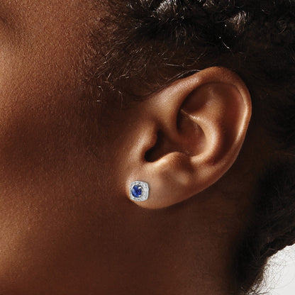 14k White Gold 1/5 carat Lab Grown Diamond Created Sapphire Stud Earrings