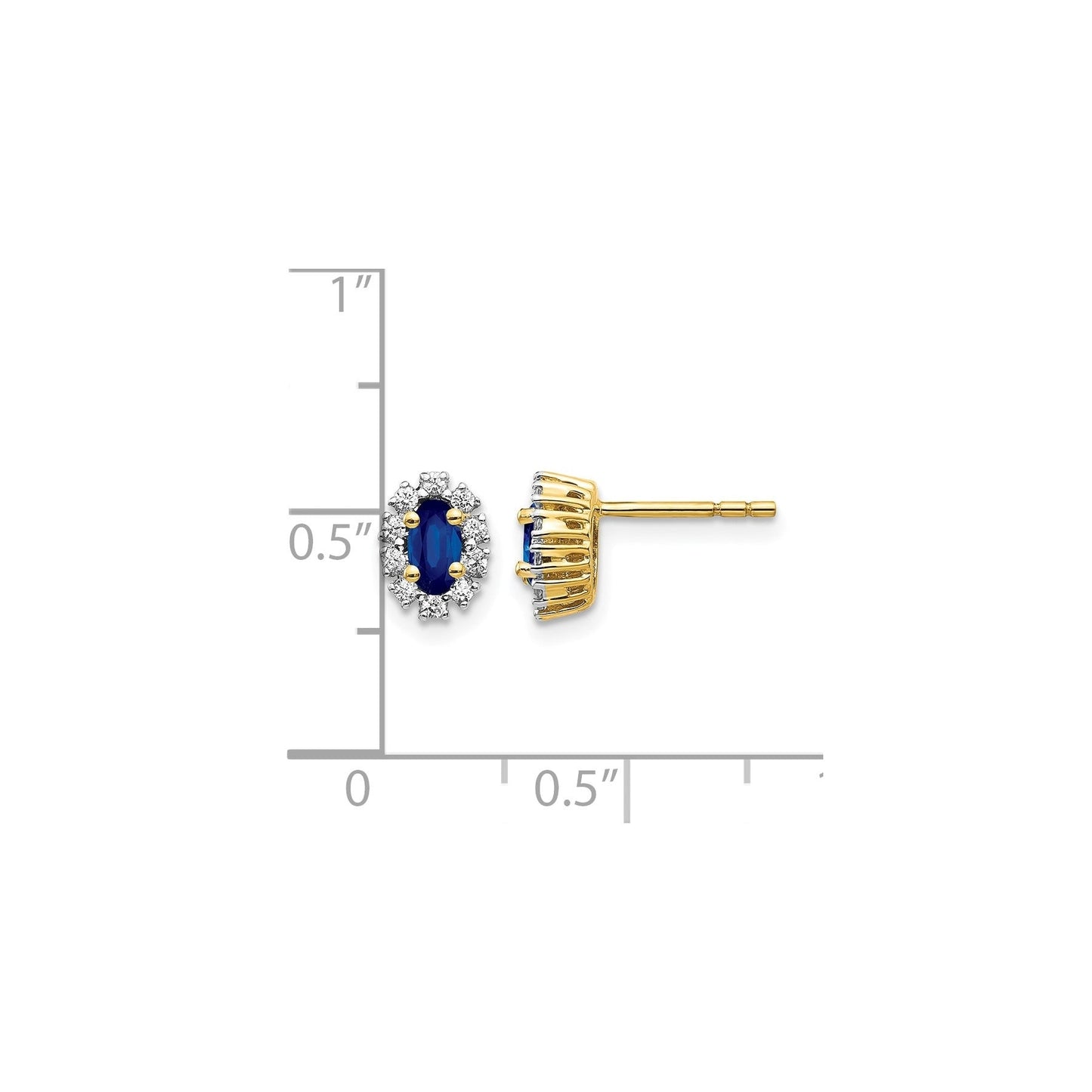 14K White Gold Lab Grown Diamond Oval Sapphire Halo Earrings 0.2 Ct.