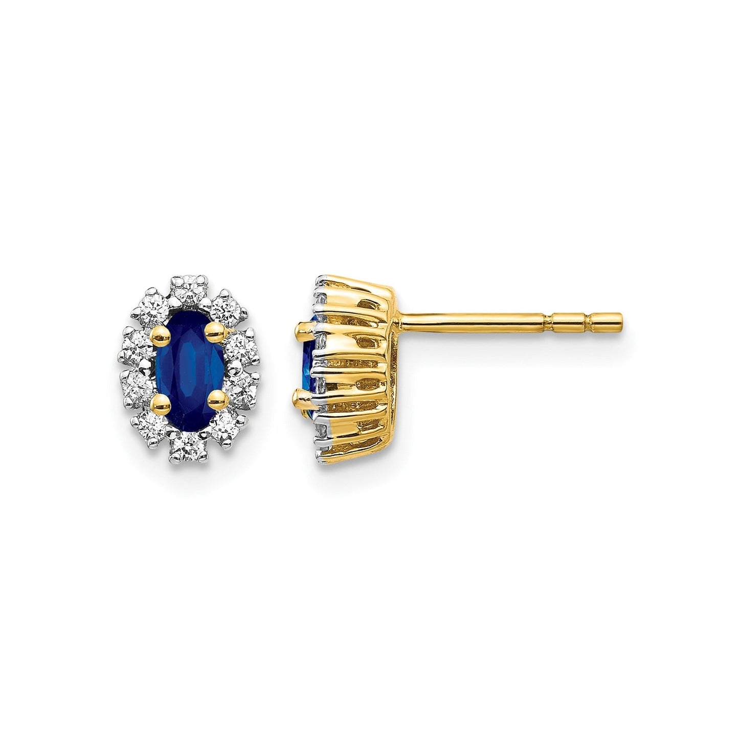 14K White Gold Lab Grown Diamond Oval Sapphire Halo Earrings 0.2 Ct.