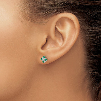 14k Gold 01 carat Lab Grown Diamond and Created Emerald Stud Earrings