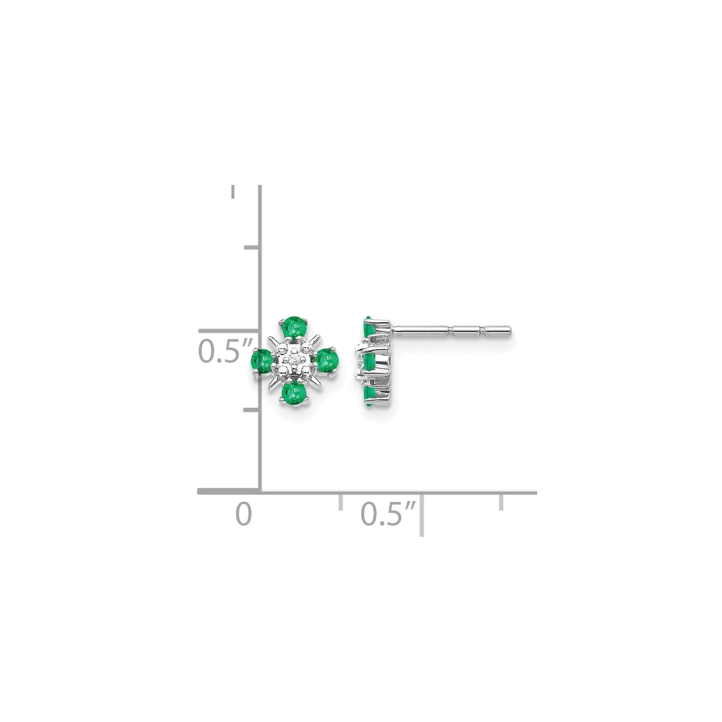 14k Gold 01 carat Lab Grown Diamond and Created Emerald Stud Earrings