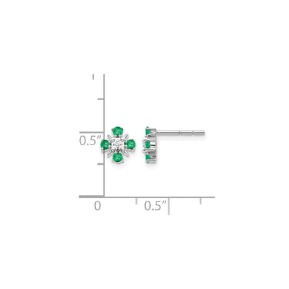 14k Gold 01 carat Lab Grown Diamond and Created Emerald Stud Earrings