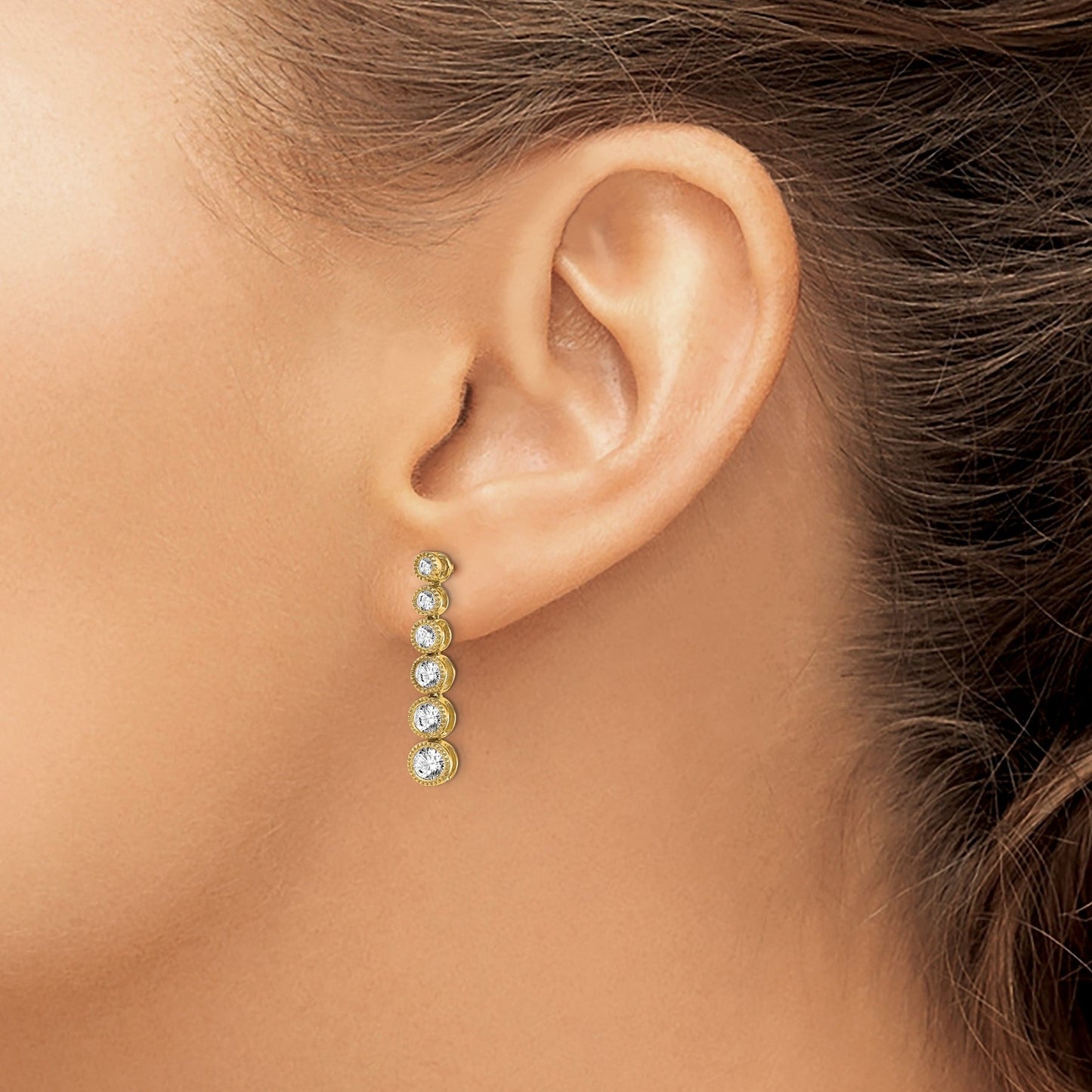 14K Gold Lab Grown Diamond Graduated Dangle Post Earrings