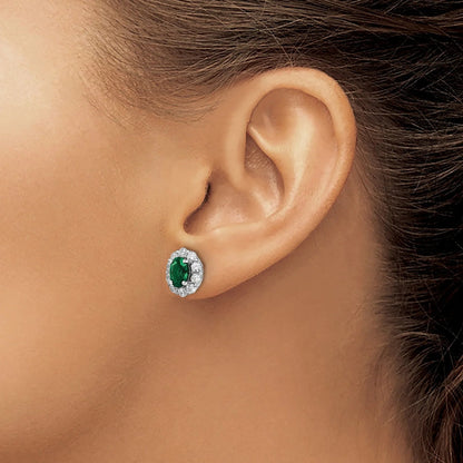 14k Gold Lab Grown Diamond Oval Emerald Halo Studs Earrings