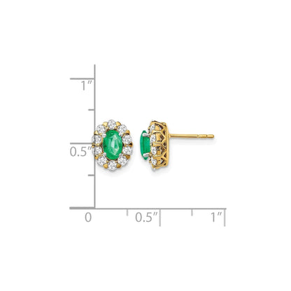 14k Gold Lab Grown Diamond Oval Emerald Halo Studs Earrings