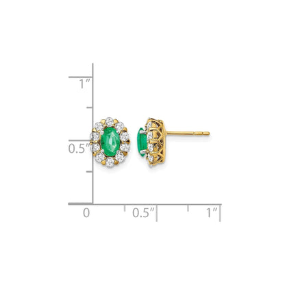 14k Gold Lab Grown Diamond Oval Emerald Halo Studs Earrings