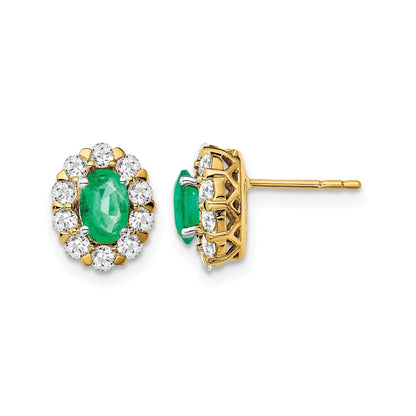 14k Gold Lab Grown Diamond Oval Emerald Halo Studs Earrings
