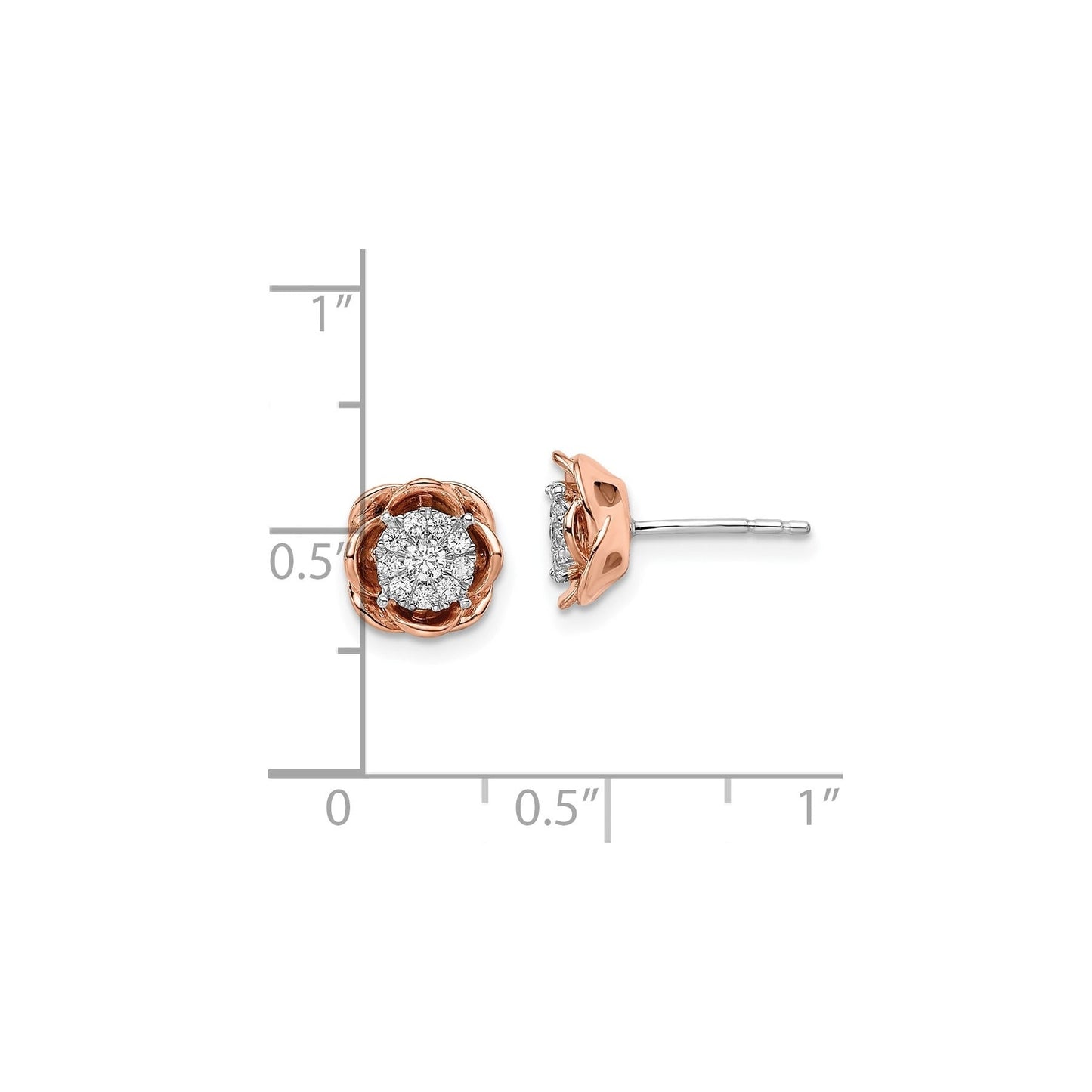14k Two-Tone Lab Grown Diamond Cluster Flower Studs 0.25 Ct