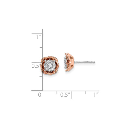 14k Two-Tone Lab Grown Diamond Cluster Flower Studs 0.25 Ct