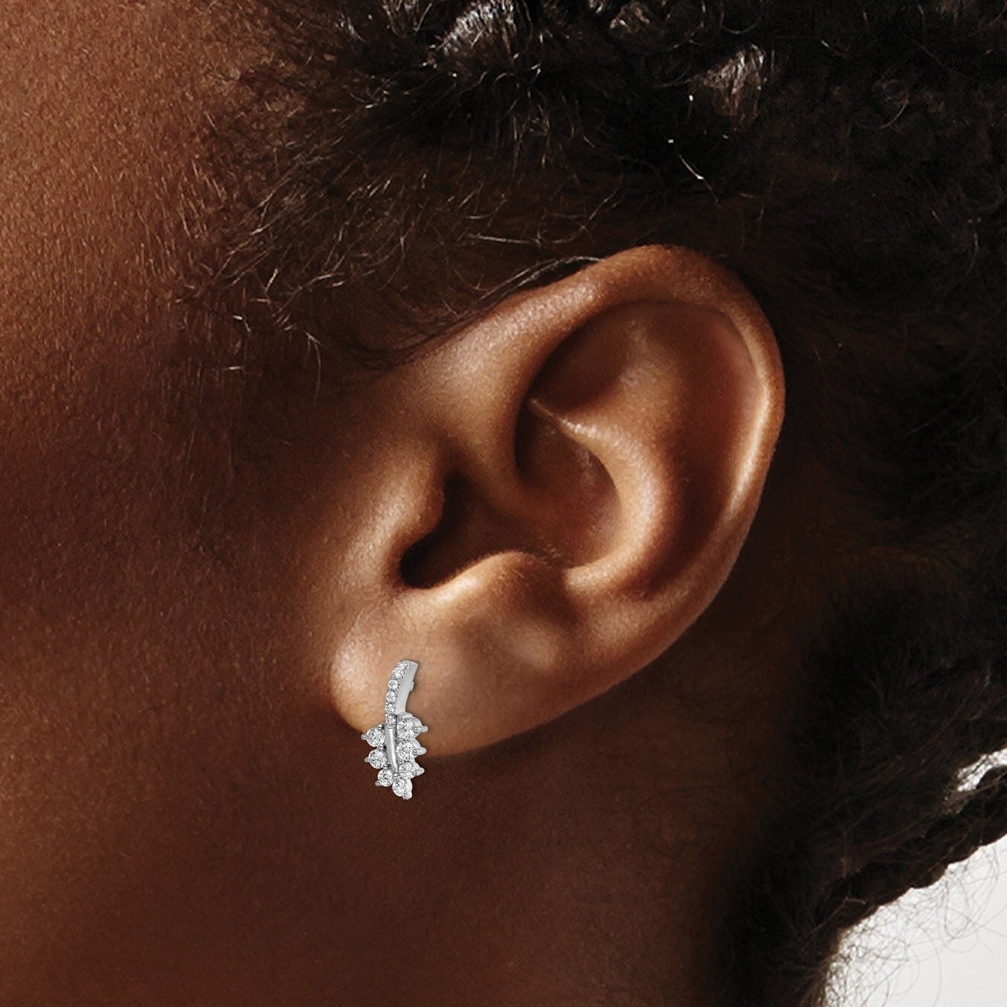 14k White Gold Lab Grown Diamond Leaf Post Earrings 0.37 Ct