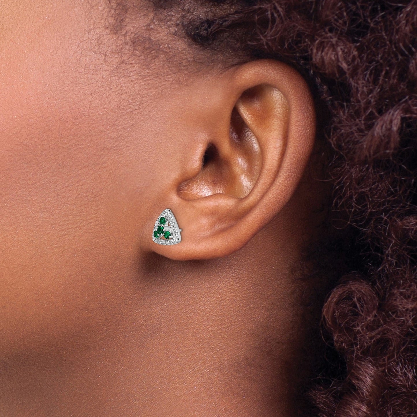 14k Gold Lab Grown Diamond & Created Emerald Triangle Stud Earrings 3.75 Ct