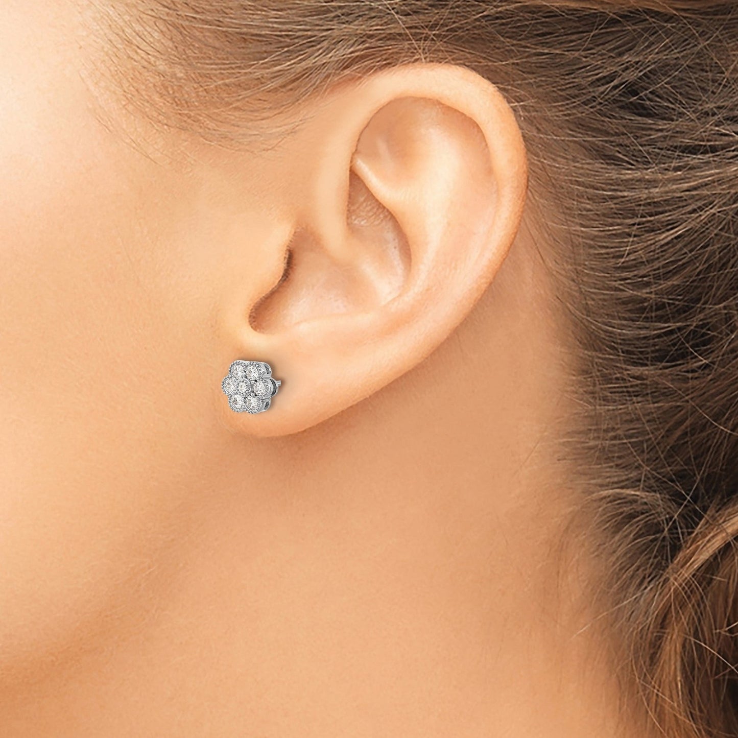 14k White Gold Lab Grown Diamond Floral Post Stud Earrings 0.50 Ct