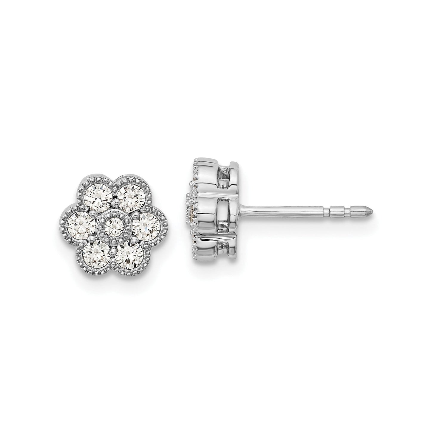14k White Gold Lab Grown Diamond Floral Post Stud Earrings 0.50 Ct