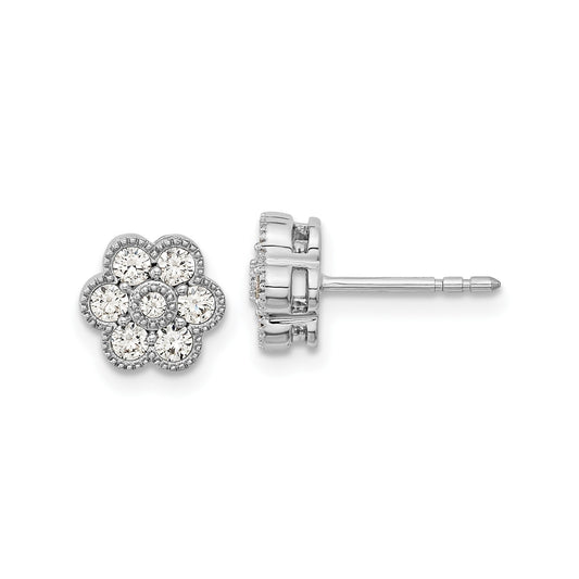14k White Gold Lab Grown Diamond Floral Post Stud Earrings 0.50 Ct