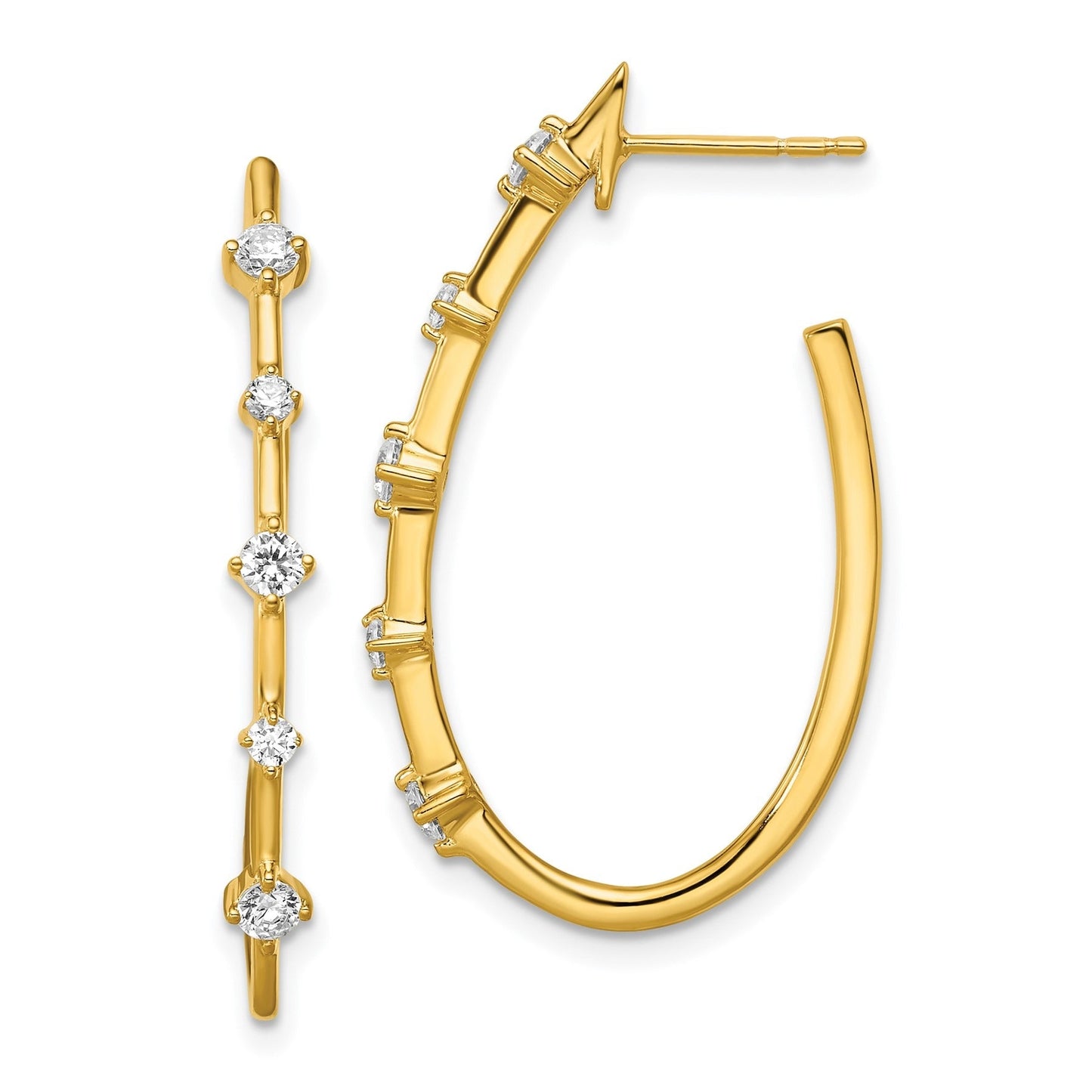 14K Gold Lab Grown Diamond Post J Hoop Earrings