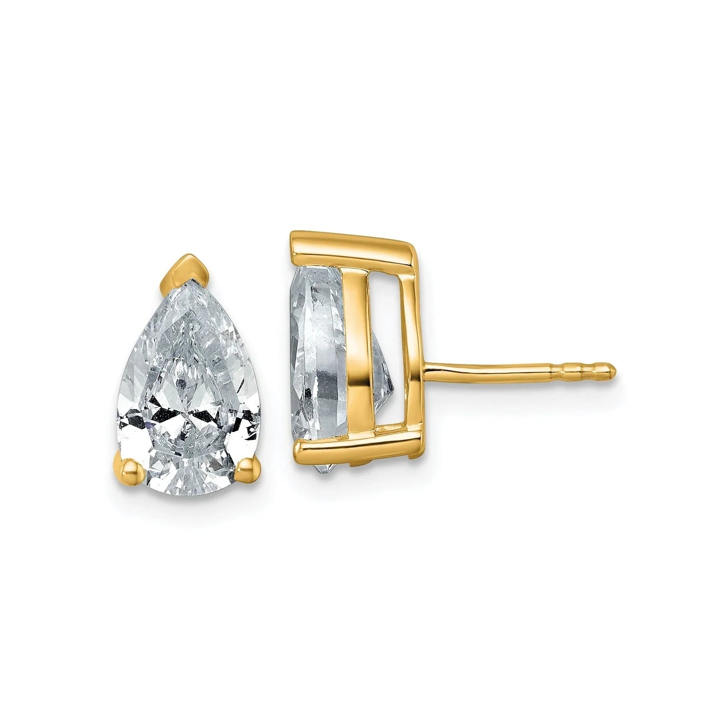 14K Gold Lab Grown Diamond Pear Three Prong Stud Earrings