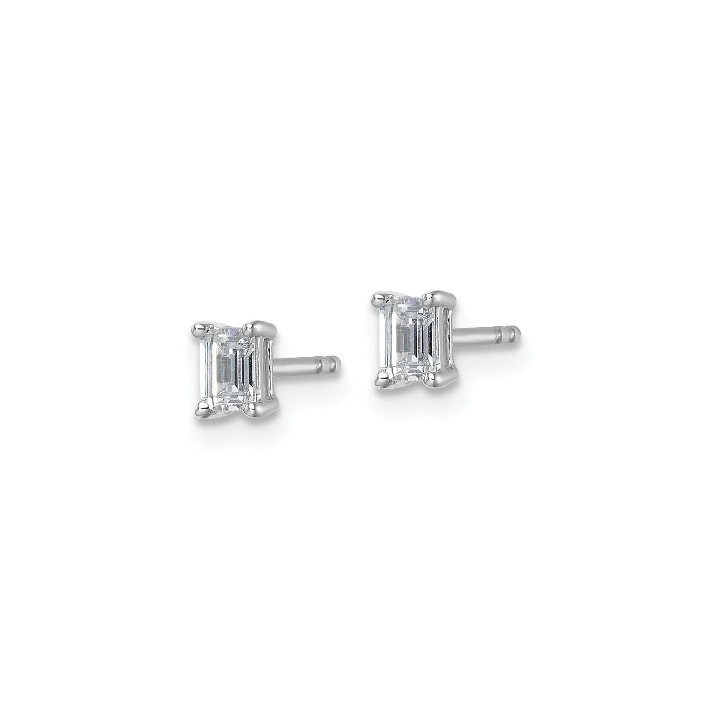 14K Gold Lab Grown Diamond Emerald Cut Four Prong Stud Earrings